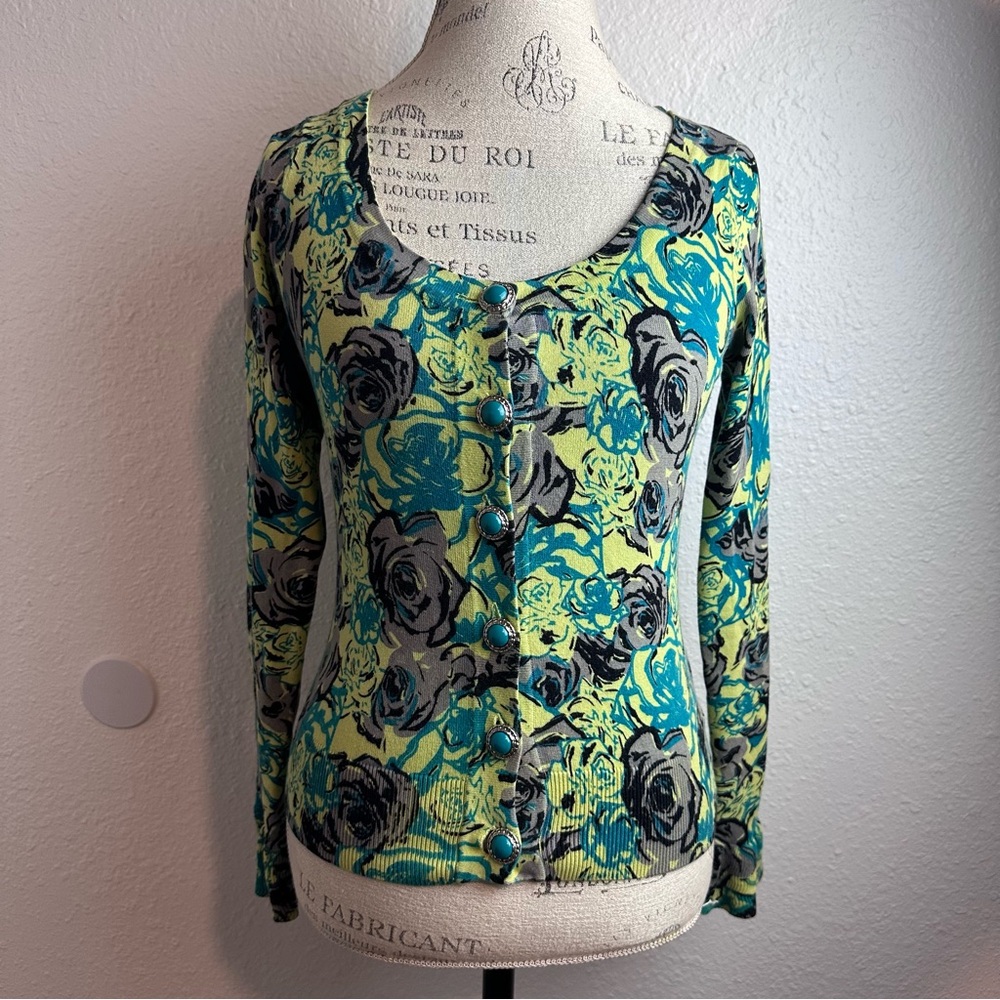 Forever 21 Twist Floral Button-Down Top - Blue, Green, Black